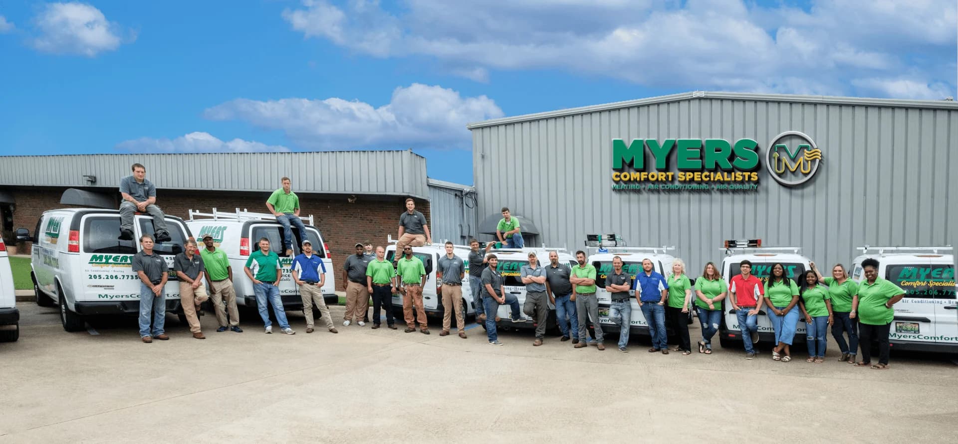 The Myers Comfort Specialists team and service fleet