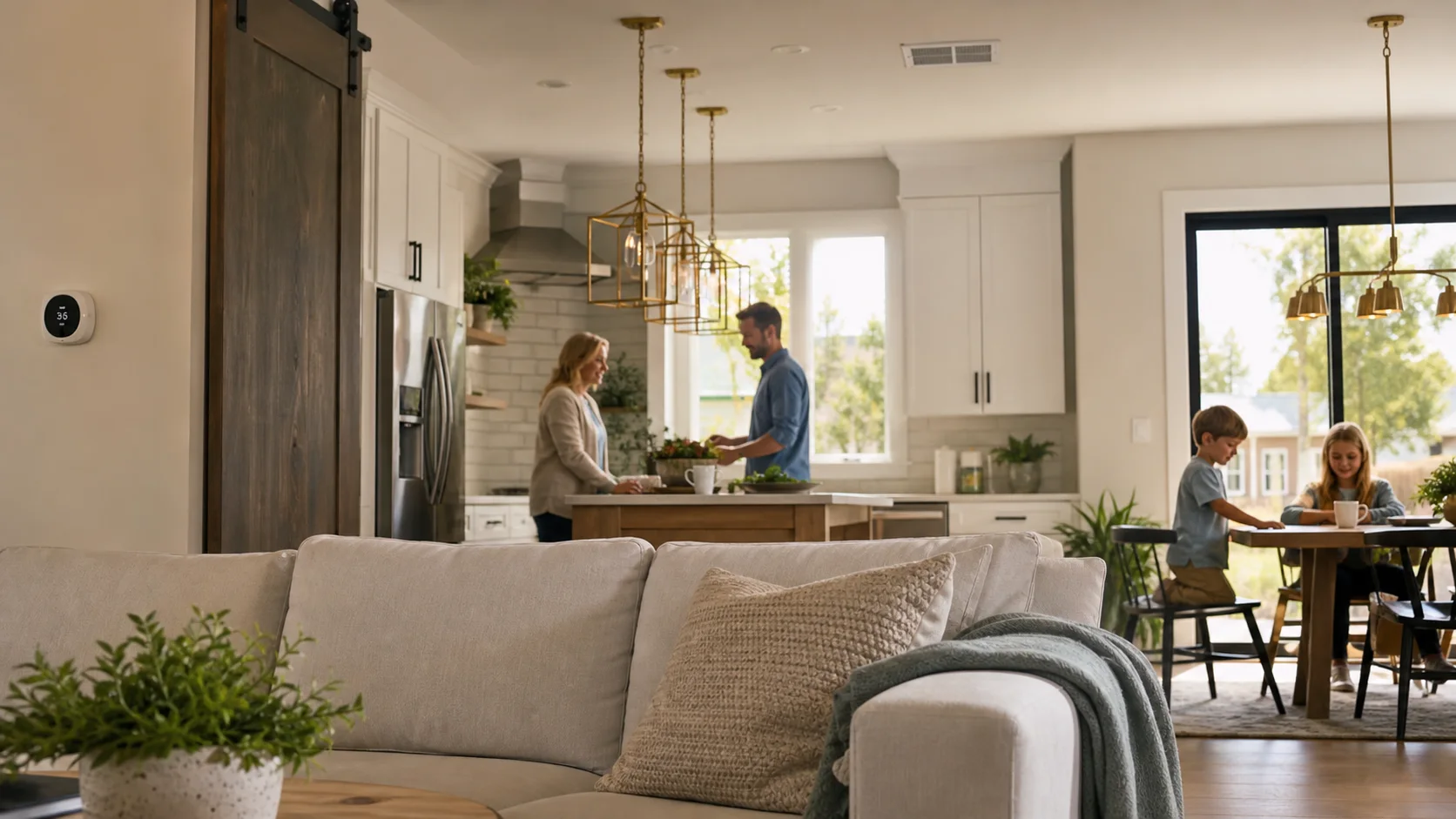 A family enjoying a comfortable home